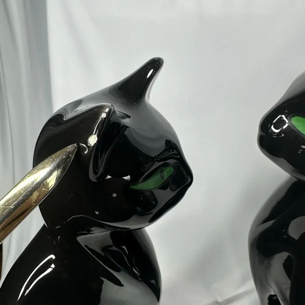 VTG Artmark Fine Ceramic Midnight Shadows Pair of Black Cats Green Eyes 12.5 in - Picture 2 of 12